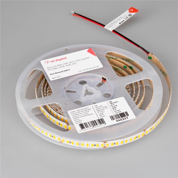 Светодиодная лента ULTRA-C180-10mm 24V Day5000 (19.2 W/m, IP20, 5630, 5m) (Arlight, высок.эфф.200 лм/Вт)