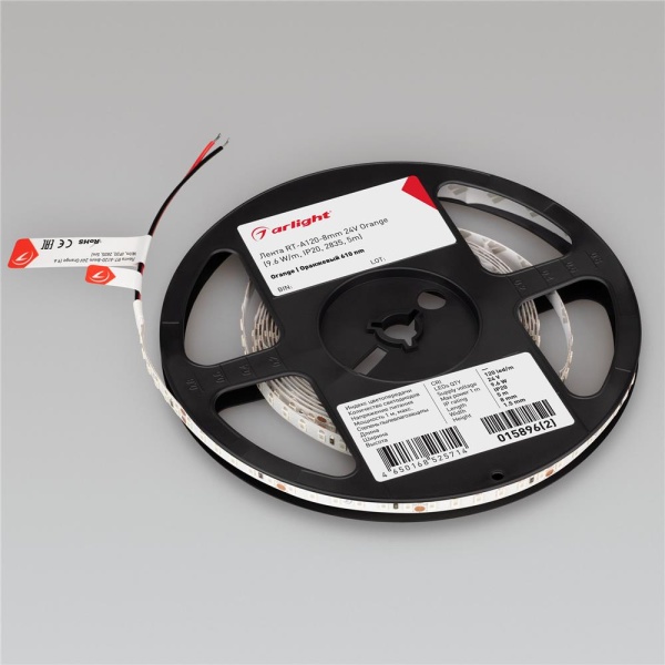 Светодиодная лента RT-A120-8mm 24V Orange (9.6 W/m, IP20, 2835, 5m) (Arlight, -)