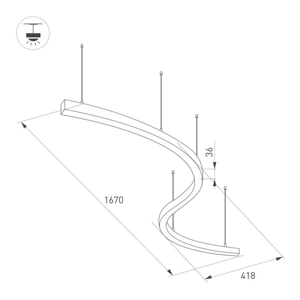 Светильник SP-LINE-HANG ARC-S3535-D800-65W Warm3000 (BLACK, 230V) (Arlight, Металл)