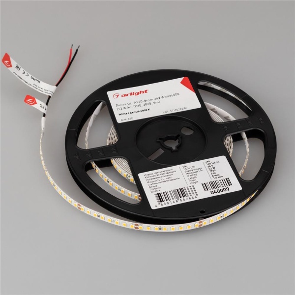 Светодиодная лента UL-A160-8mm 24V White6000 (12 W/m, IP20, 2835, 5m) (Arlight, 7 лет)