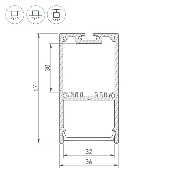 Профиль с экраном SL-LINE-3667-2500 ANOD+OPAL (Arlight, Алюминий)