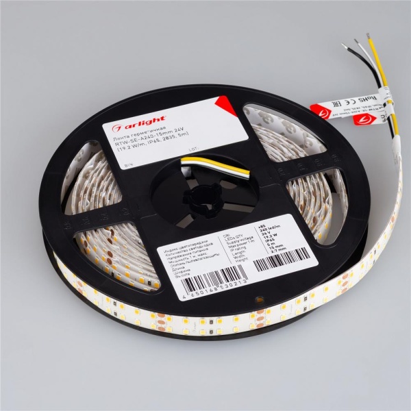 Светодиодная лента герметичная RTW-SE-A240-15mm 24V White-MIX (19.2 W/m, IP65, 2835, 5m) (Arlight, Изменяемая ЦТ)