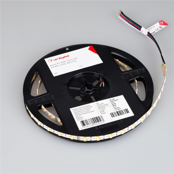 Светодиодная лента RT-A240-10mm 24V Warm-MIX (20 W/m, IP20, 2835, 5m) (Arlight, Изменяемая ЦТ)