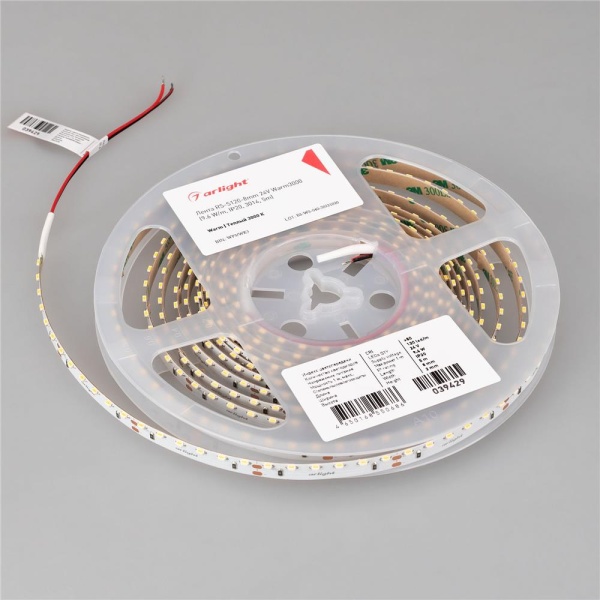 Светодиодная лента RS-S120-8mm 24V Warm3000 (9.6 W/m, IP20, 3014, 5m) (Arlight, боковое свечение)
