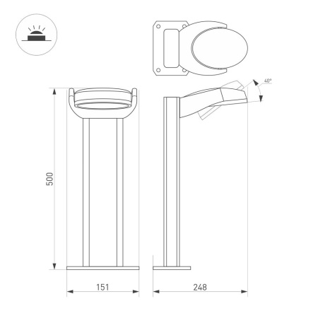 Светильник LGD-EYE-BOLL-H500-6W Warm3000 (GR, 117 deg, 230V) (Arlight, IP54 Металл, 3 года)