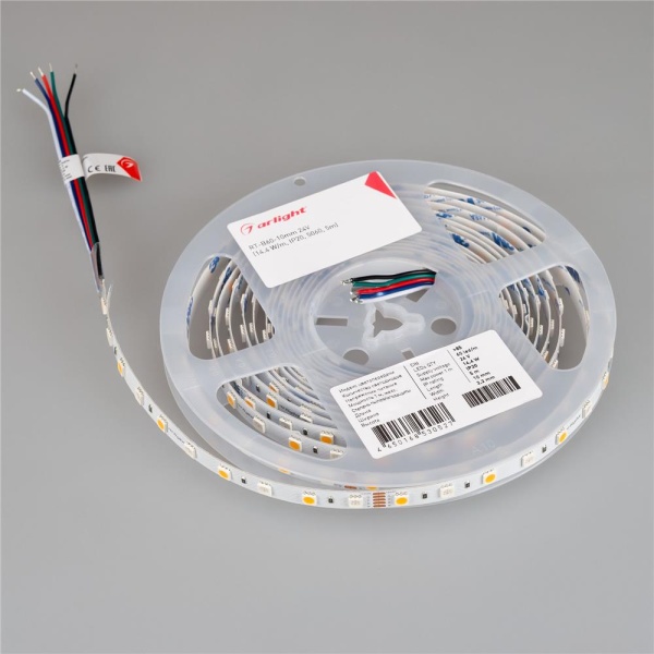 Светодиодная лента RT-B60-10mm 24V RGBW-Day (14.4 W/m, IP20, 5060, 5m) (Arlight, Открытый)