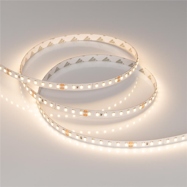 Светодиодная лента RT-A128-8mm 24V Warm3000 (9.6 W/m, IP20, 2835, 5m) (Arlight, высок.эфф.150 лм/Вт)