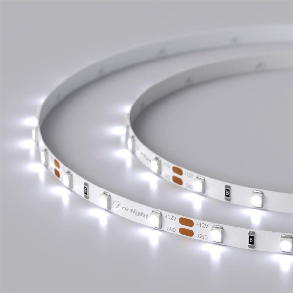 Светодиодная лента RT-A60-5mm 12V Cool 8K (4.8 W/m, IP20, 2835, 5m) (Arlight, узкая)