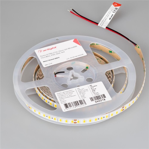 Светодиодная лента ULTRA-C126-10mm 24V White6000 (14.4 W/m, IP20, 5630, 5m) (Arlight, высок.эфф.200 лм/Вт)