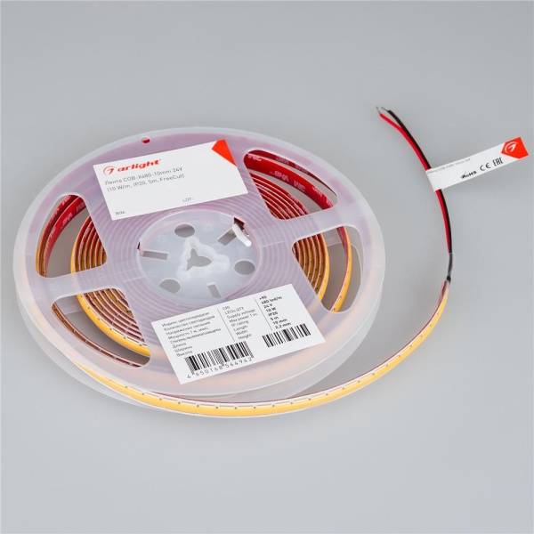 Светодиодная лента COB-X480-10mm 24V Warm3000 (10 W/m, IP20, 5m, FreeCut) (Arlight, Свободная резка)