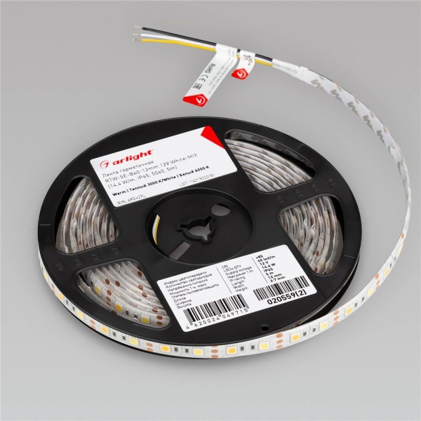 Светодиодная лента герметичная RTW-SE-B60-12mm 12V White-MIX (14.4 W/m, IP65, 5060, 5m) (Arlight, Изменяемая ЦТ)