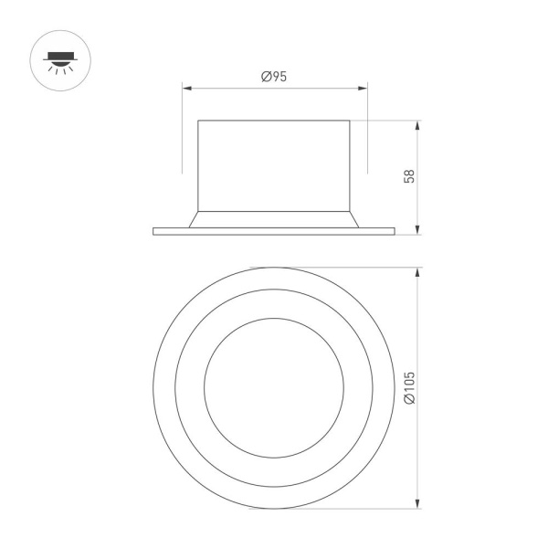 Светильник MS-DROP-BUILT-R105-14W Warm3000 (WH, 85 deg, 230V) (Arlight, IP54 Металл, 5 лет)