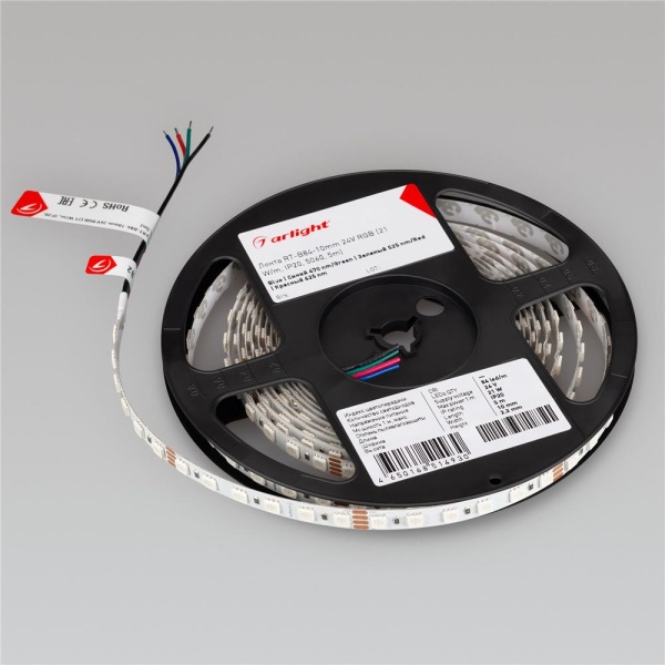 Светодиодная лента RT-B84-10mm 24V RGB (21 W/m, IP20, 5060, 5m) (Arlight, Открытый)