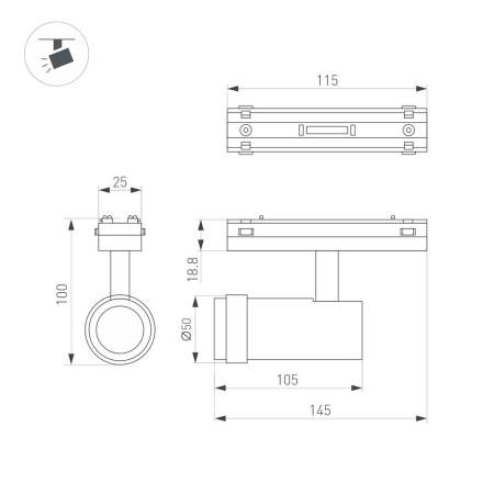 Светильник MAG-VIBE-SPOT-ZOOM-R47-10W Day4000 (BK, 20-55 deg, 48V) (Arlight, IP20 Металл, 5 лет)