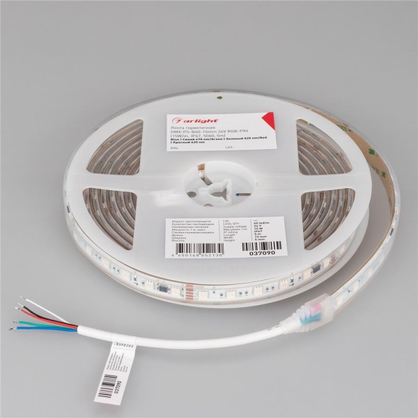 Светодиодная лента герметичная DMX-PS-B60-15mm 24V RGB-PX6 (15W/m, IP67, 5060, 5m) (Arlight, -)