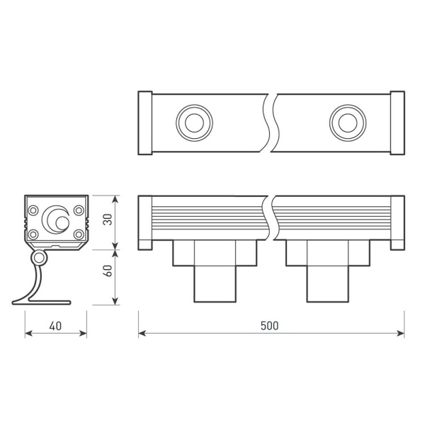 Линейный прожектор AR-LINE-500-12W Warm (GR, 30 deg, 230V) (Arlight, IP65 Металл, 3 года)