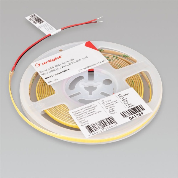 Светодиодная лента COB-X504-5mm 12V Warm3000 (6.5 W/m, IP20, CSP, 5m) (Arlight, -)