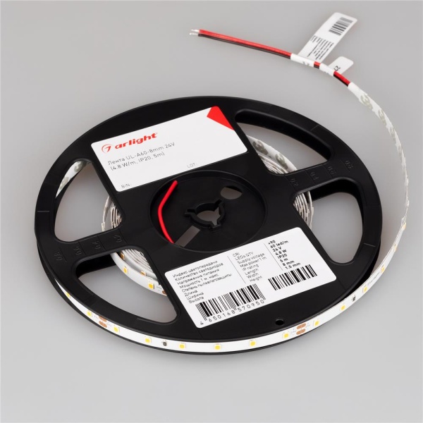 Светодиодная лента UL-A60-8mm 24V Warm3000 (7.2 W/m, IP20, 5m) (Arlight, 7 лет)