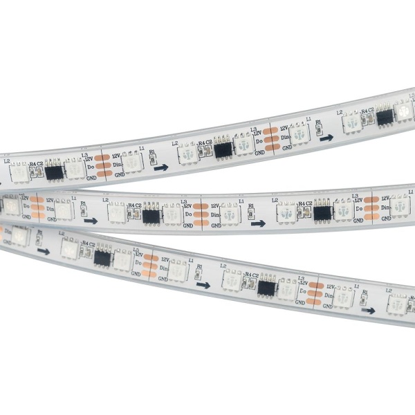 Светодиодная лента герметичная SPI-P-B60-12mm 12V RGB-PX3 (14.4W/m, IP66, 5060, 5m) (Arlight, бегущий огонь)