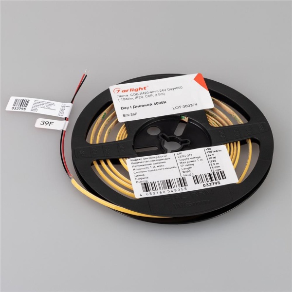 Светодиодная лента COB-X420-4mm 24V Day4000 (10 W/m, IP20, CSP, 5m) (Arlight, узкая)