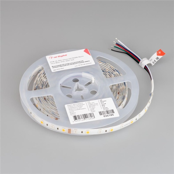 Светодиодная лента RTW-SE-B60-10mm 24V RGBW-Warm (14.4 W/m, IP65, 5060, 5m) (Arlight, Открытый)