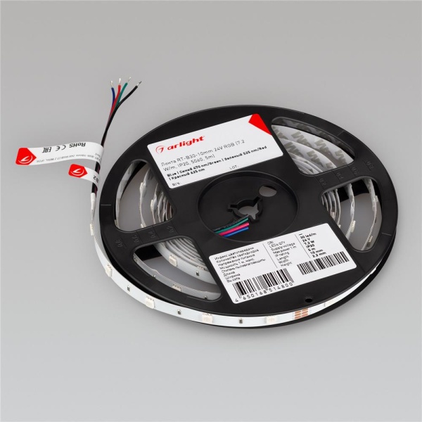 Светодиодная лента RT-B30-10mm 24V RGB (7.2 W/m, IP20, 5060, 5m) (Arlight, Открытый)