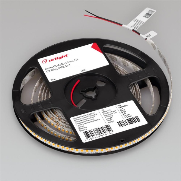 Светодиодная лента UL-A200-10mm 24V White6000 (20 W/m, IP20, 2835, 5m) (Arlight, высок.эфф.150 лм/Вт)