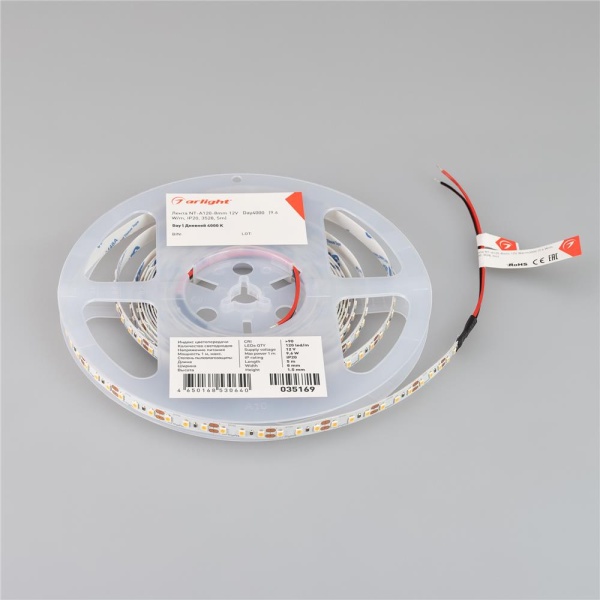 Светодиодная лента NT-A120-8mm 12V Day4000 (9.6 W/m, IP20, 3528, 5m) (Arlight, Открытый)