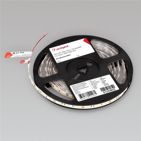 Светодиодная лента RT-B60-10mm 12V Day4000 (14.4 W/m, IP20, 5060, 5m) (Arlight, Открытый)