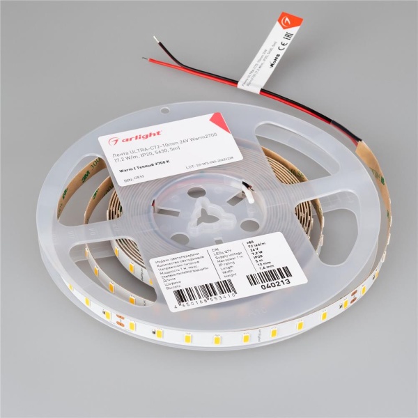 Светодиодная лента ULTRA-C72-10mm 24V Warm2700 (7.2 W/m, IP20, 5630, 5m) (Arlight, высок.эфф.200 лм/Вт)