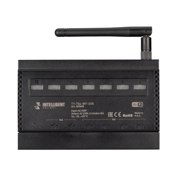 INTELLIGENT ARLIGHT Релейный модуль TY-706-WF-DIN (230V, 2х16A + 4х10А) (IARL, IP20 Пластик, 3 года)