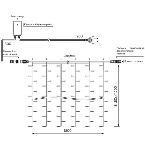 Светодиодная гирлянда ARD-CURTAIN-HOME-1500x1500-CLEAR-144LED RGB (230V, 9W) (Ardecoled, IP20)