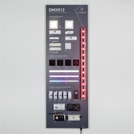 Стенд Управление светильниками DMX512 E34 1760x600mm (DB 3мм, пленка, лого) (Arlight, -)