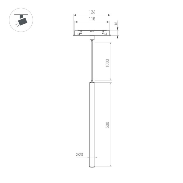 Светильник MAG-ORIENT-SPOT-HANG-L500-R20-3W Warm3000 (BK, 20 deg, 48V) (Arlight, IP20 Металл, 5 лет)