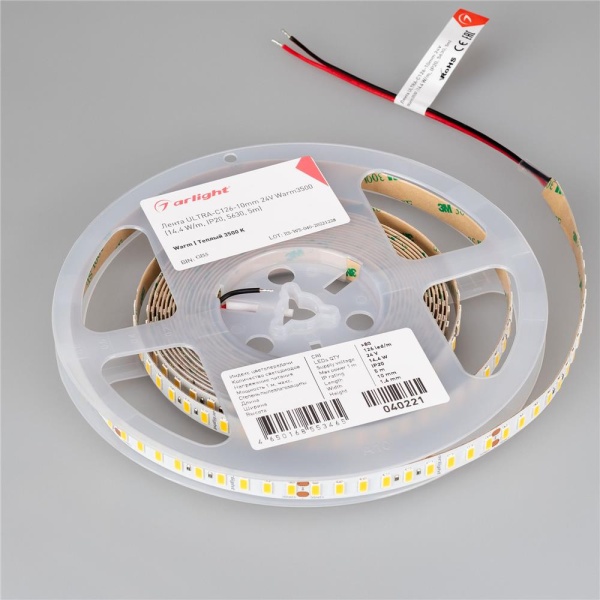 Светодиодная лента ULTRA-C126-10mm 24V Warm3500 (14.4 W/m, IP20, 5630, 5m) (Arlight, высок.эфф.200 лм/Вт)