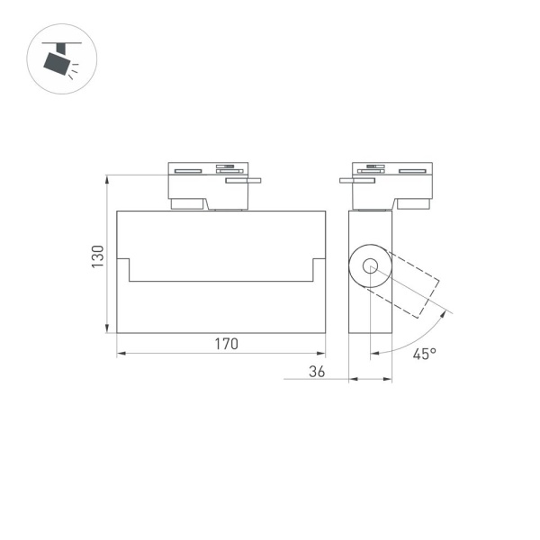 Светильник LGD-LOFT-TRACK-2TR-S170-10W Warm3000 (BK, 24 deg, 230V) (Arlight, IP20 Металл, 3 года)