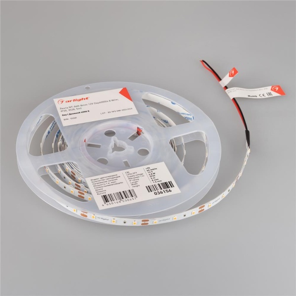 Светодиодная лента NT-A60-8mm 12V Day4000(4.8 W/m, IP20, 3528, 5m) (Arlight, Открытый)