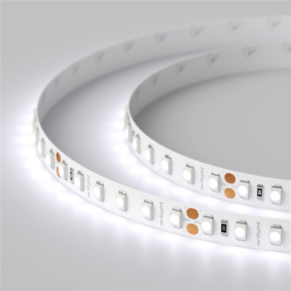 Светодиодная лента RT 2-5000 24V Cool 8K 2x (3528, 600 LED, LUX) (Arlight, 9.6 Вт/м, IP20)