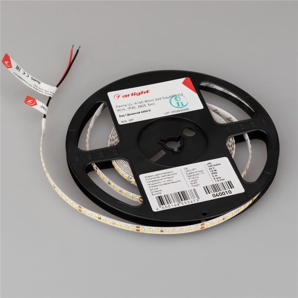 Светодиодная лента UL-A160-8mm 24V Day4000 (12 W/m, IP20, 2835, 5m) (Arlight, 7 лет)