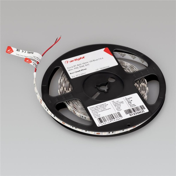 Светодиодная лента RT-B60-10mm 12V Blue (14.4 W/m, IP20, 5060, 5m) (Arlight, Открытый)