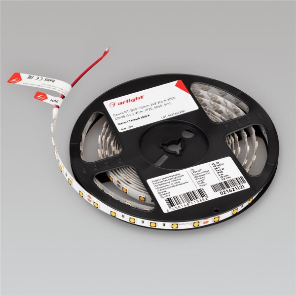 Светодиодная лента RT-B60-10mm 24V Warm3000 CRI98 (14.4 W/m, IP20, 5060, 5m) (Arlight, Открытый)
