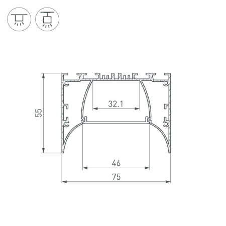 Профиль ARH-POWER-7555-COMFORT-2000 ANOD (Arlight, Алюминий)