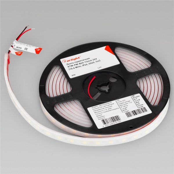 Светодиодная лента герметичная RTW-PW-B60-13mm 24V Day4000 (14.4 W/m, IP66, 5060, 5m) (Arlight, -)