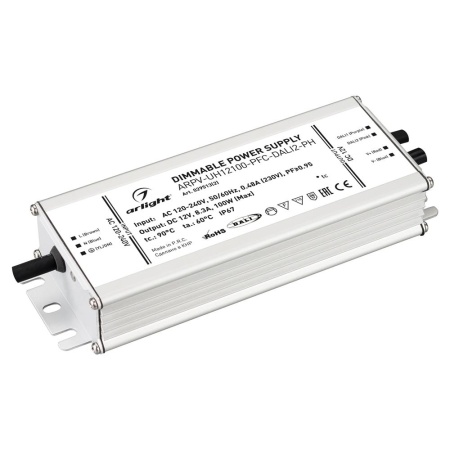 Блок питания ARPV-UH12100-PFC-DALI2-PH (12V, 8.3A, 100W) (Arlight, IP67 Металл, 7 лет)