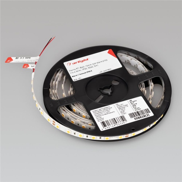 Светодиодная лента RT-B60-10mm 24V Warm2700 (14.4 W/m, IP20, 5060, 5m) (Arlight, 14.4 Вт/м, IP20)