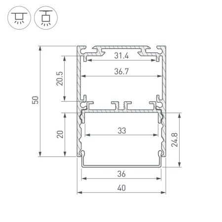 Профиль SL-LINE-4050-3L-2000 ANOD (Arlight, Алюминий)