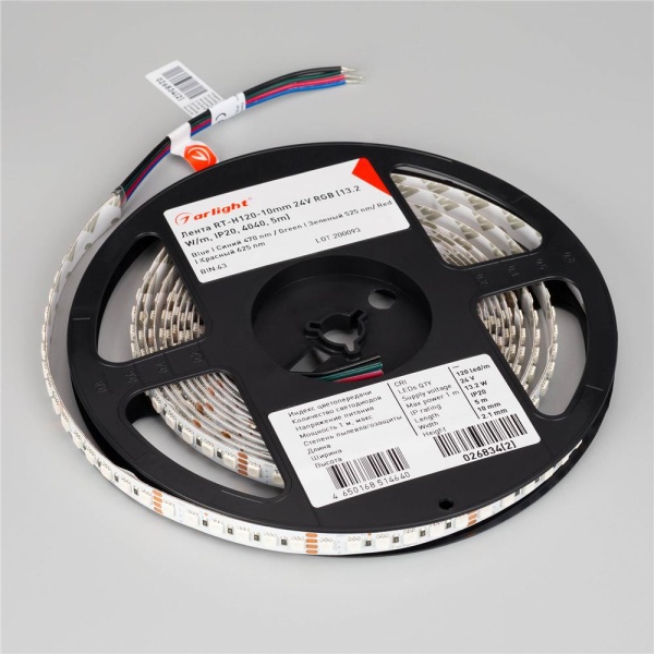 Светодиодная лента RT-G240-12mm 24V RGB (18 W/m, IP20, 3838, 5m) (Arlight, Открытый)