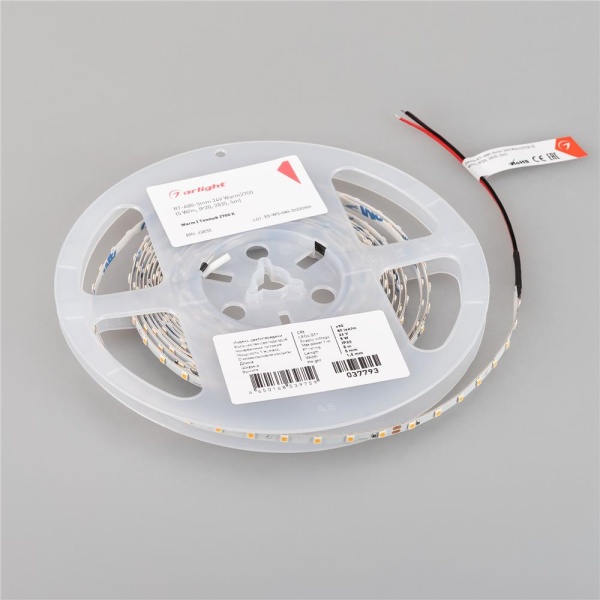 Светодиодная лента RT-A80-5mm 24V Warm2700 (5 W/m, IP20, 2835, 5m) (Arlight, Открытый)